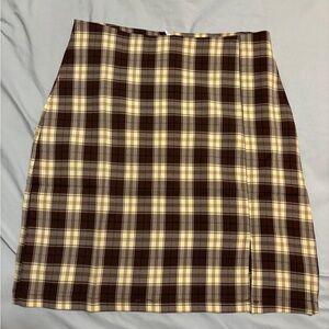 SHEIN Brown and Cream Plaid Pencil Skirt
